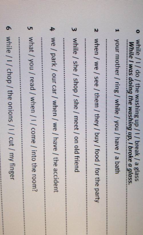 Write sentences. Use the past simple and past continuous. o while /l/ do / the washing up /l/break /
