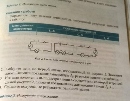 1. Определите цену деления амперметра, полученный результат занесите в таблицу: