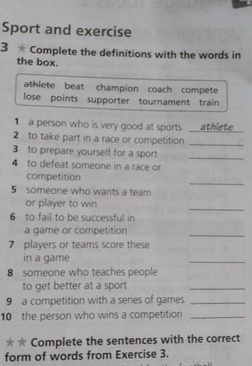 Complete the definitions with the words in the box. 
