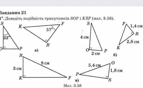 Доведіть подібність трикутників SOP та KRF (рис. 3.58).