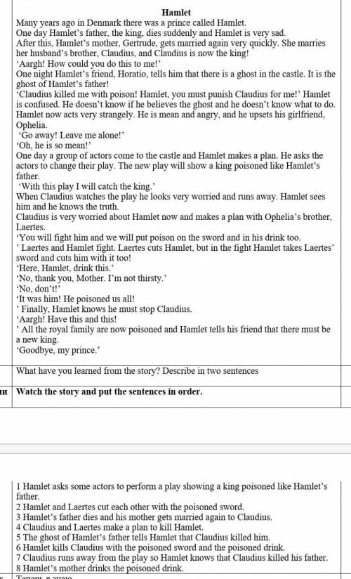 Watch the story and put the sentences in order. 1 Hamlet asks some actors to perform a play showing