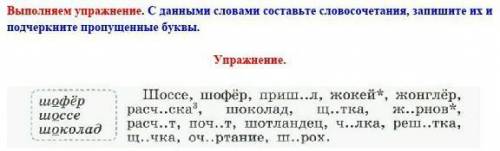 словами составьте словосочетания, запишите их и подчеркните пропущенные буквы. Упражнение. 