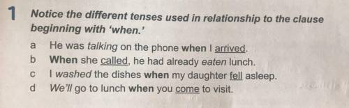 Notice the different tenses used in relationship to the clause beginning with when