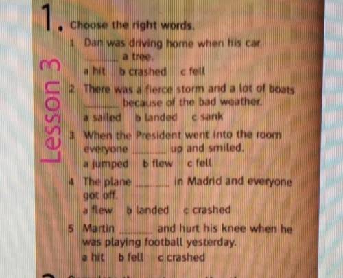 Lesson 3 Choose the right words1 Dan was driving home when his cara treeo crashed e fell2 There was