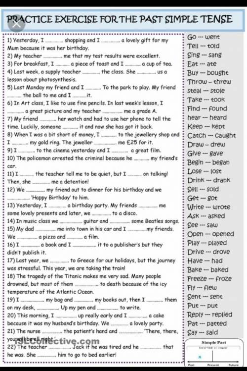 PRACTICE EXERCISE FOR THE PAST SIMPLE TENSE