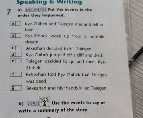 B) 8.3.8.1Use the events to say orwrite a summary of the story.
