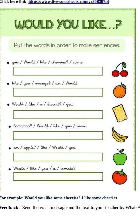 Put the words in order to make sentences 