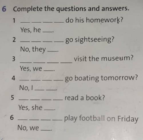 Complete the questions and answers 5 класс