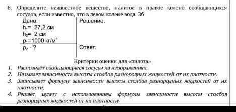 Определите неизвестное вещество, налитое в правое колено сообщающихся сосудов, если известно, что в