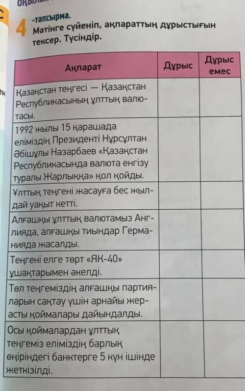 Мәтінге сүйеніп, ақпараттың дұрыстығын теқсер. Түсіндір. 