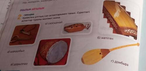 4 тапсырма Қазақтың ұлттық саз аспаптармен таныс . Суреттегі аспаптар туралы мәлімет жинап презента