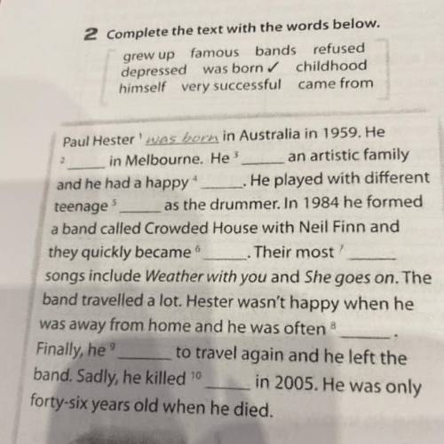 2 Complete the text with the words below. grew up famous bands refused depressed was born childhood