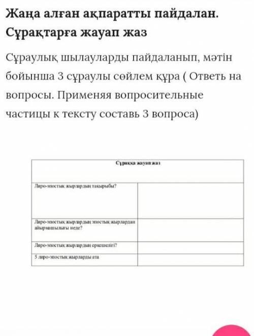 Сұраулық шылауырды пайдаланып, мәтін бойынша 3 сұраулы сөйлем құра 