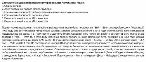 Составьте видов вопросов к тексту