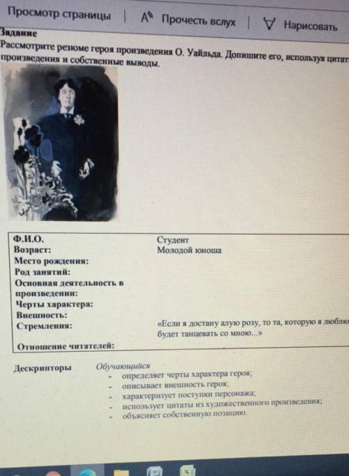 написать резюме про О.Уайльда