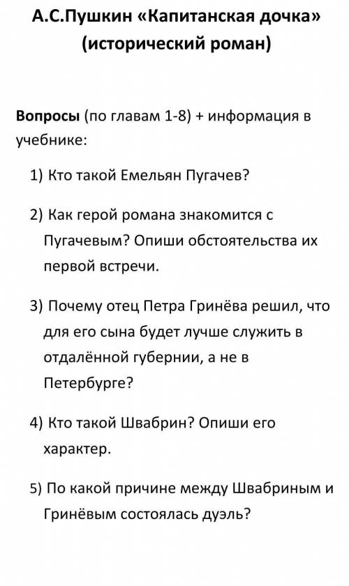 Капитанская дочка ответить на вопросы 