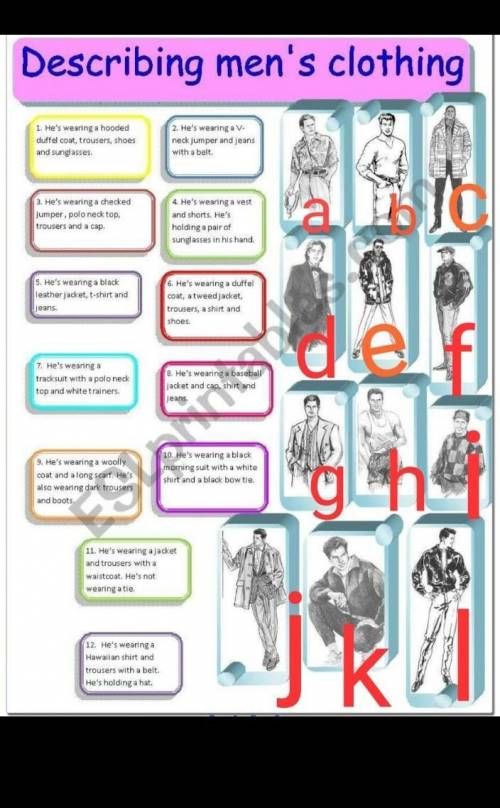Describing men's wearFor example: 1.e...