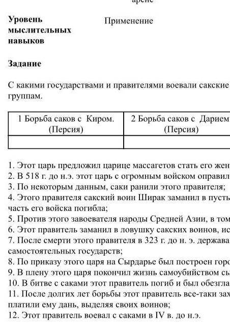 С какими государствами и правителями воевали сакские племена? Распределите события по группам