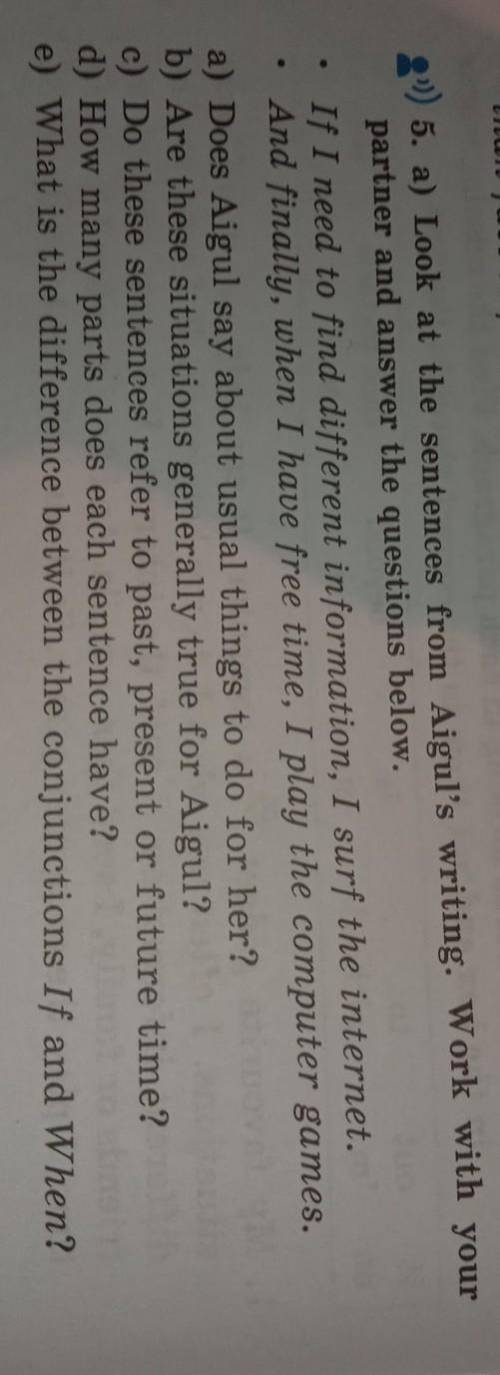 Look at the sentences from aigul's writing. work with your partnerand answer the questions below.​