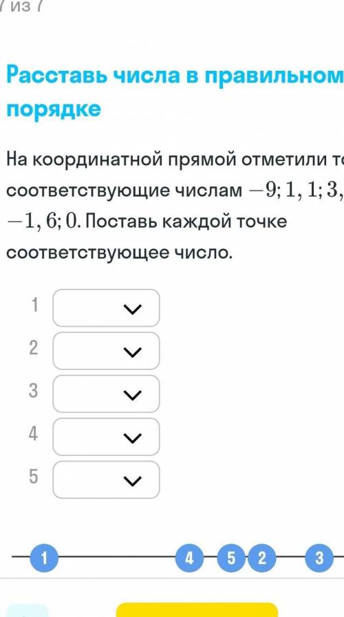 На координатной прямой отметили точки, соответствующие числам -9;1,1;3,2;-1,6;0.Поставь каждой точке