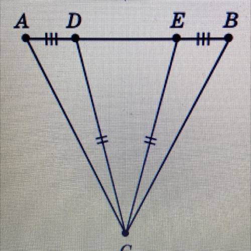 треугольник DCE - равнобедренный, DE - основание, AD=EB. докажите, что AC=BC