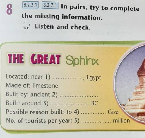 In pairs, try to complete the missing information.