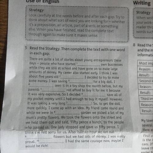 Read the Strategy. Then complete the text with one word in each gap.