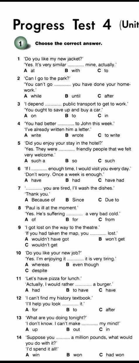 Progress Test 4 unit 7-8Help!