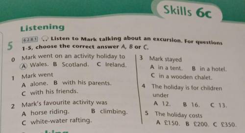 Listen to Mark talking about an excursion.For questions 1-5, choose the correct answer A,B or C.