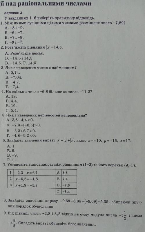 Контрольна робота дії над раціональними числами