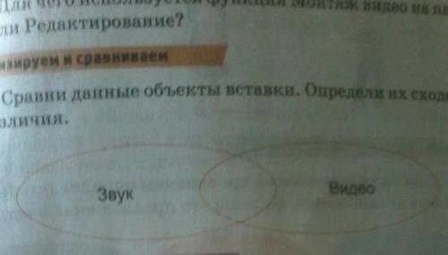 Сравни данные объекты вставки Определи их сходства и различия звук и видео