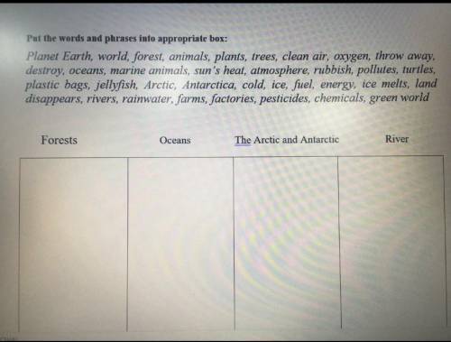 Put the words and phrases into appropriate box 