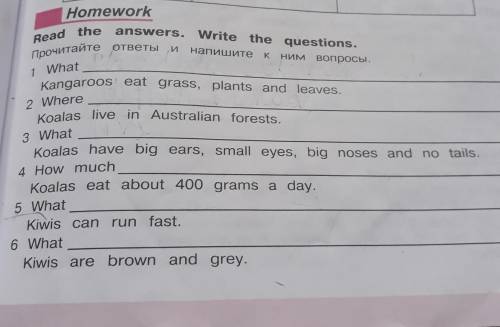 По анг яз 6 класса стр 105 Homework Read the answers.Write the questions.