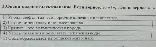 3.Оцени каждое высказывание. Если верное, то «+», если неверное «-» ./26+1) Уголь, нефть, газ- это г