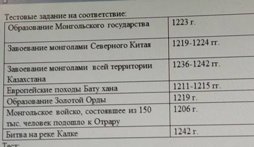 Тестовые задание на соответствие:
