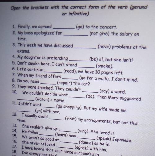 Open the brackets with the correct form of the verb (gerund or infinitive)1 -12​