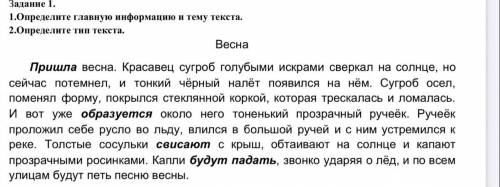 1.Определите главную информацию и тему текста. 2.Определите тип текста.
