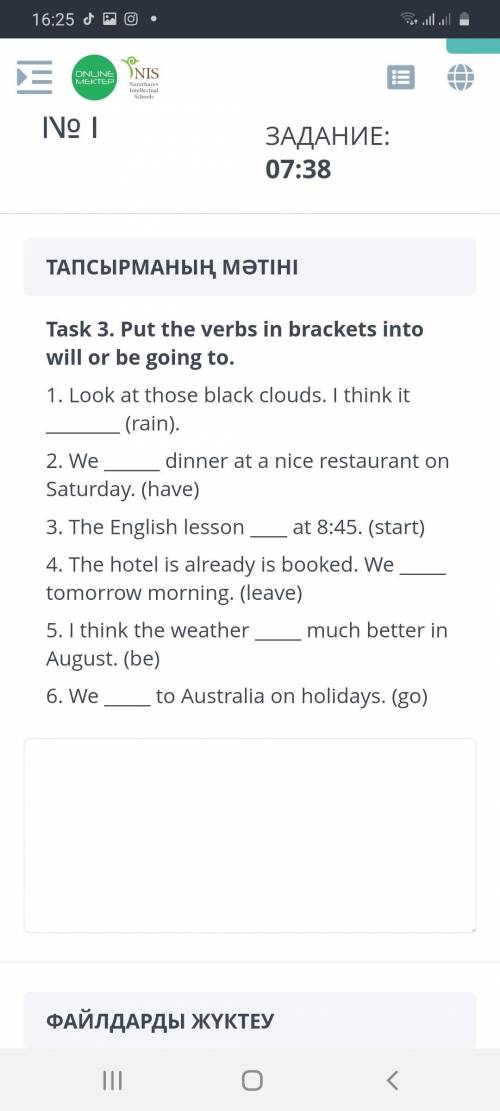 Put the verbs in brackets into will or be going to.