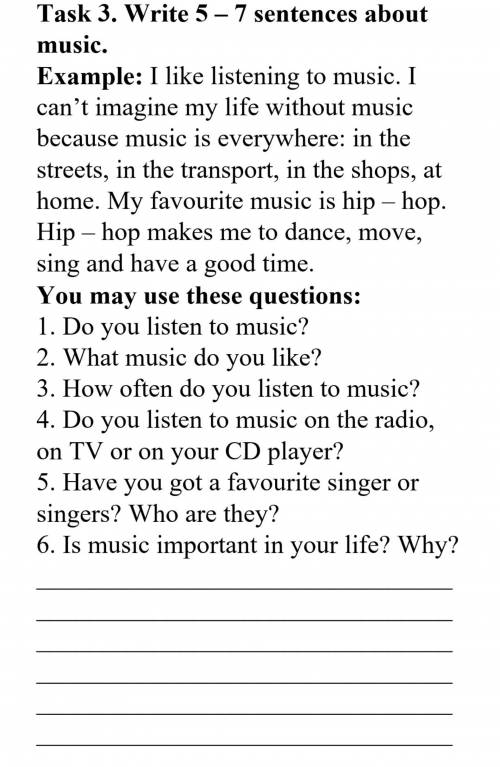Write 5-7 sentences about music example