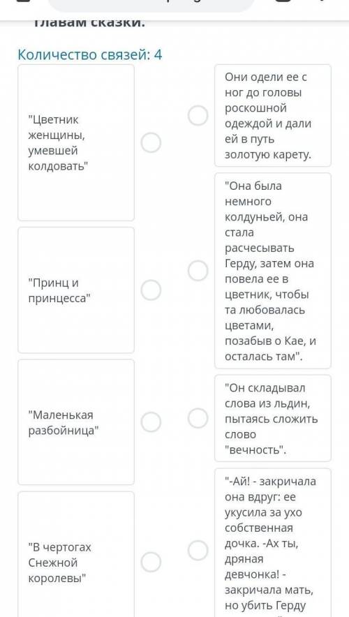 Соотнеси событие соответствующие главам сказки. Количество связей 4​