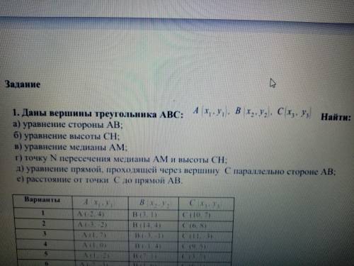 Математика Мой вариант A(0,2) B(-7,-4) C(3,2)