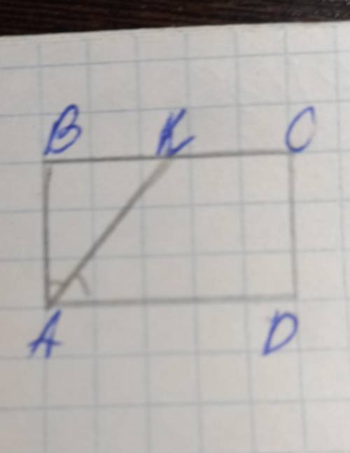 (разумный ответ) Дано ABCD-прямоугольник, AK биссектрисы Доказать: Треугольник ABK-равны