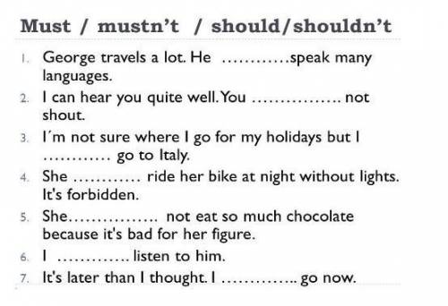 Нужно вставить только must, must not, should, should not. !