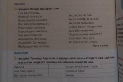5-тапсырма. Төменде берілген сөздердің қайсысы мәтіндегі қою қаріппенжазылған сөздерге синоним болат