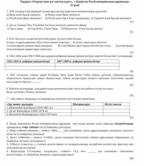 дайте ответ по каз тариху