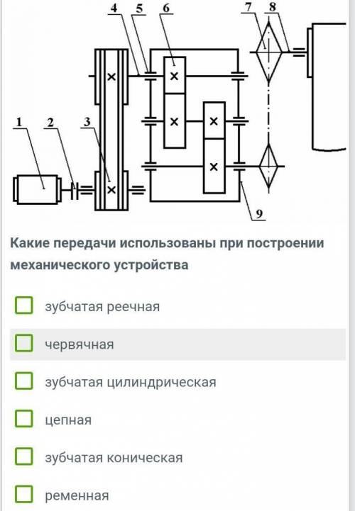 Какие передачи использованы при построении механического устройства? 
