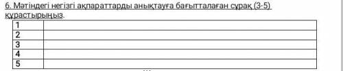 2. Мәтіндегі негізгі ақпараттарды анықтауға бағытталаған сұрақ (3-5) құрастырыңыз 