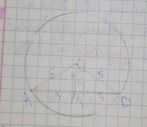 Дано:коло АВ хорда, ОМ вдвічі менше ніж радіус ОА. Знайти: х АОВ​