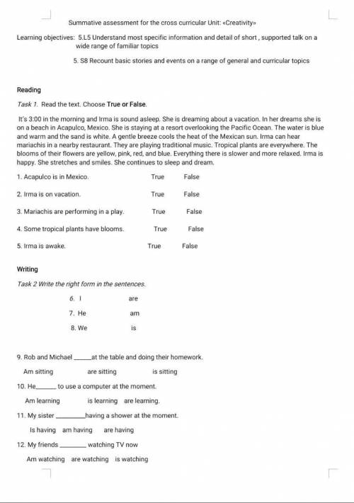read the text, choose true folse