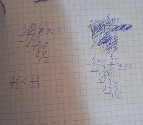 Сравните дроби 21/22и22/23​